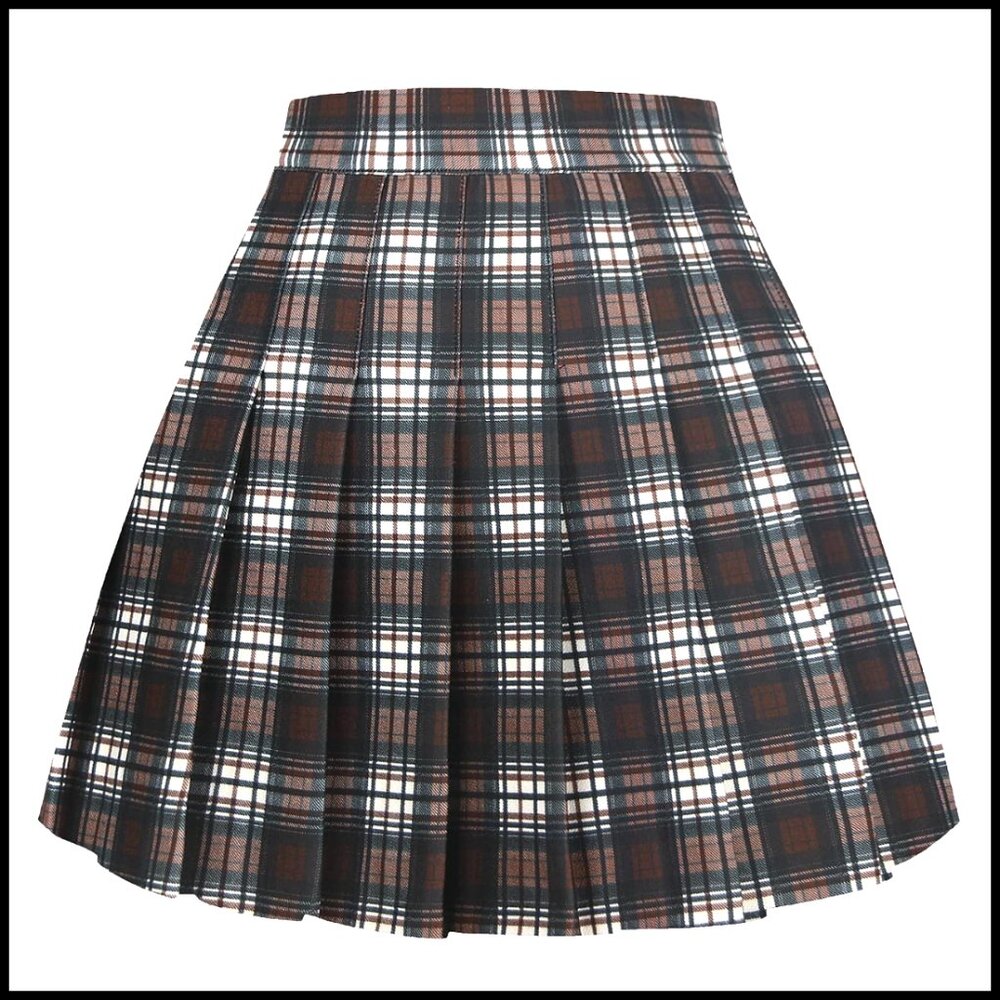 Pleated Mini Skater Skirt High Waist Polyester Spandex Stretchy Uniform Style - Picture 1 of 6